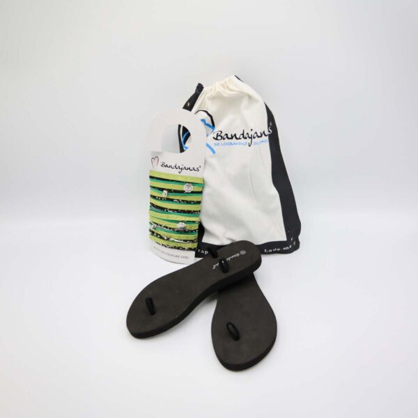 Detailfoto accessoires en verwisselbare banden Bandajanas Quickie Green Beauty. Zomerslipper, teenslipper, damesmode